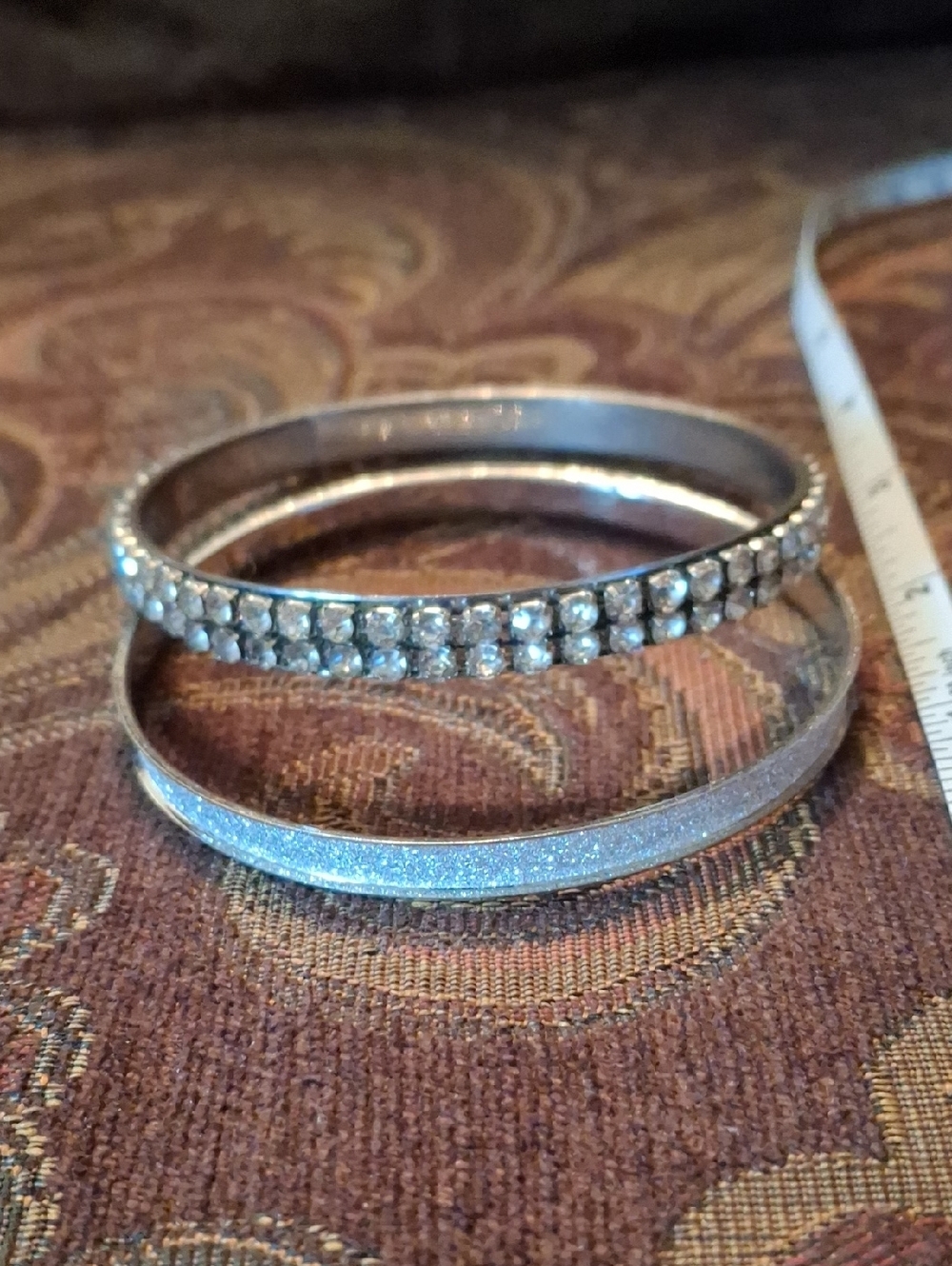Silver Rhinestone and Glitter Bangle Bracelet Set